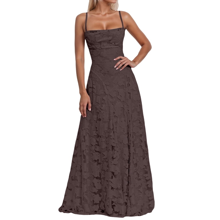maxi dress for bridal shower guest Women's Spaghetti Strap Square Neck Floral Textured Slim Fit Floor Length Formal Dress Wedding Evening Special Occasions Nordstrom dresses