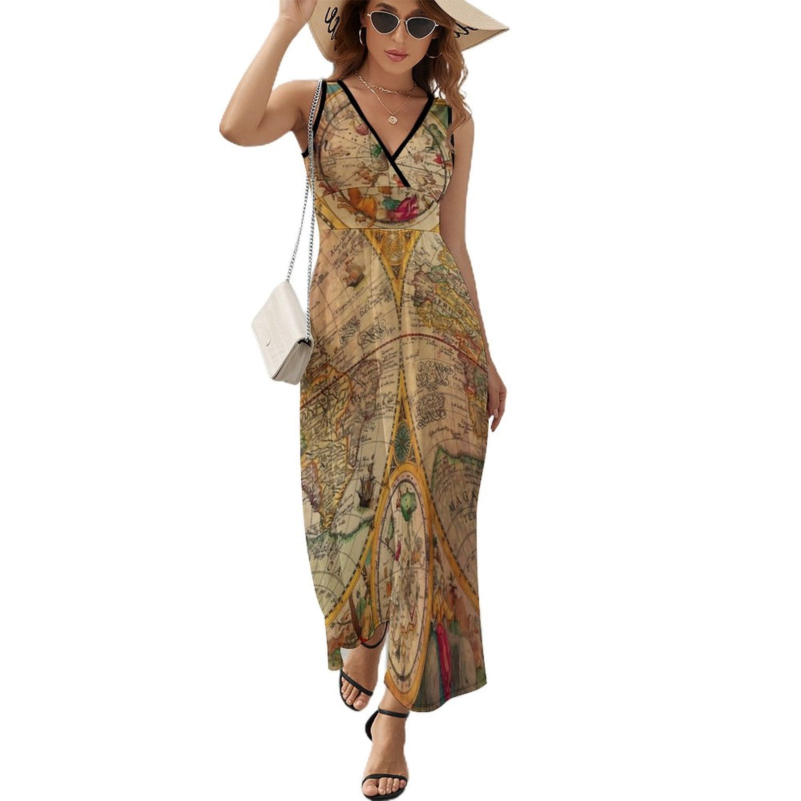 Maxi Dress World Map Art Series Dress Old Map Korean Fashion Bohemia Long  Dresses Female Vintage Graphic Gift Idea - Walmart.com