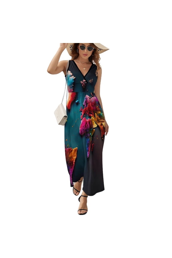Maxi Dress World Map Art Series Dress Old Map Korean Fashion Bohemia Long Dresses Female Vintage Graphic Gift Idea