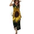 thumbnail image 1 of Maxi Dress Yellow Sunflower Print Dress Green Leaves Sexy V Neck Custom Boho Beach Long Dresses Korean Fashion Big Size Vestido, 1 of 6