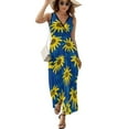 thumbnail image 1 of Maxi Dress Yellow Sunflower Print Dress Green Leaves Sexy V Neck Custom Boho Beach Long Dresses Korean Fashion Big Size Vestido, 1 of 7
