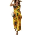 thumbnail image 1 of Maxi Dress Yellow Sunflower Print Dress Green Leaves Sexy V Neck Custom Boho Beach Long Dresses Korean Fashion Big Size Vestido, 1 of 7