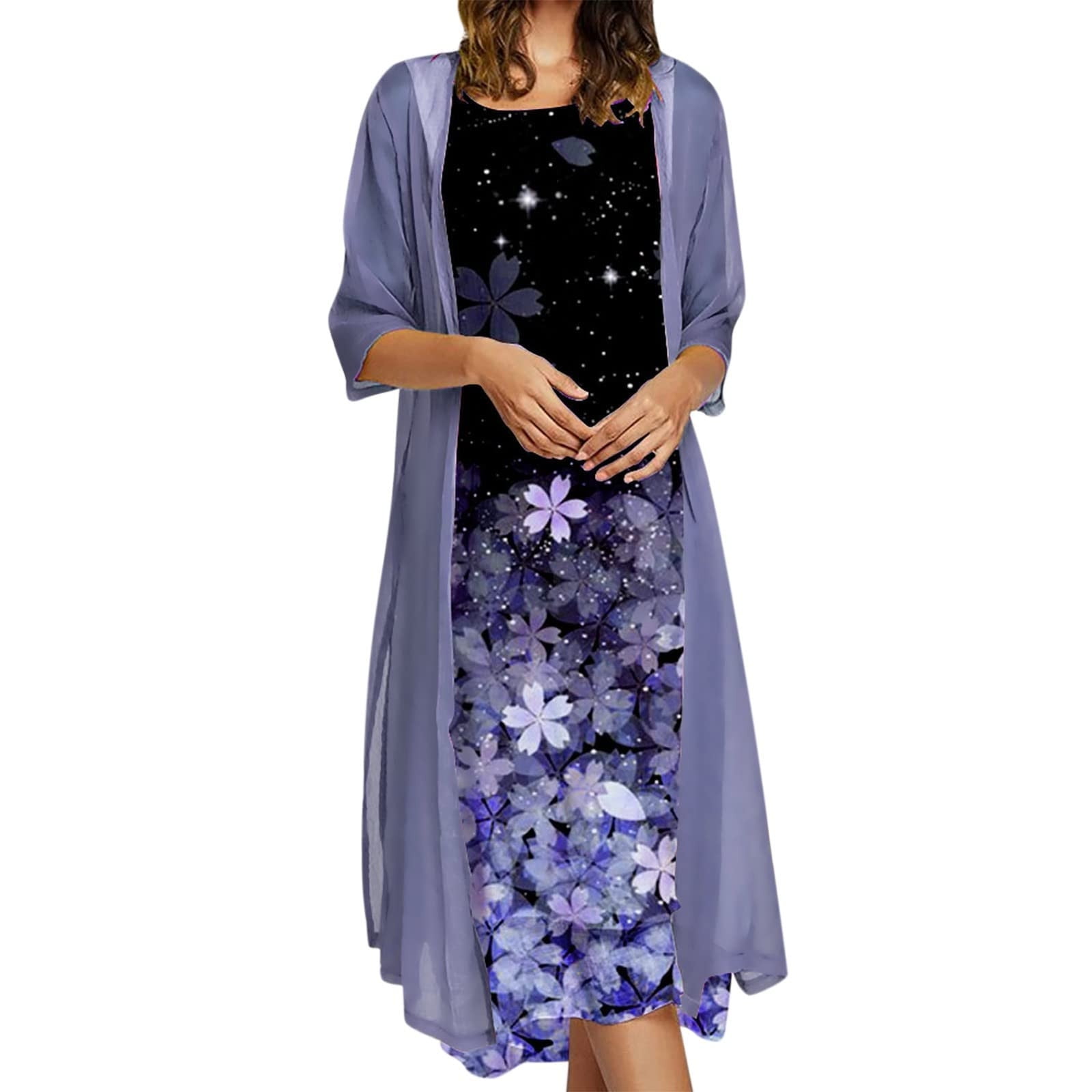 Women's 2023 Summer Floral Sundress Set – Short Sleeve Cami Dress With Crop Top, Casual Swing Two-Piece Outfit
