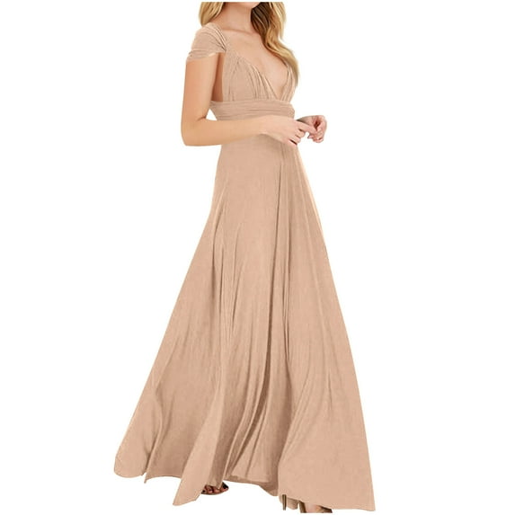 Maxi Dress for Women Deep V Neck Short Sleeve A-Line Long Evening Gown Wedding Guest Prom Dresses