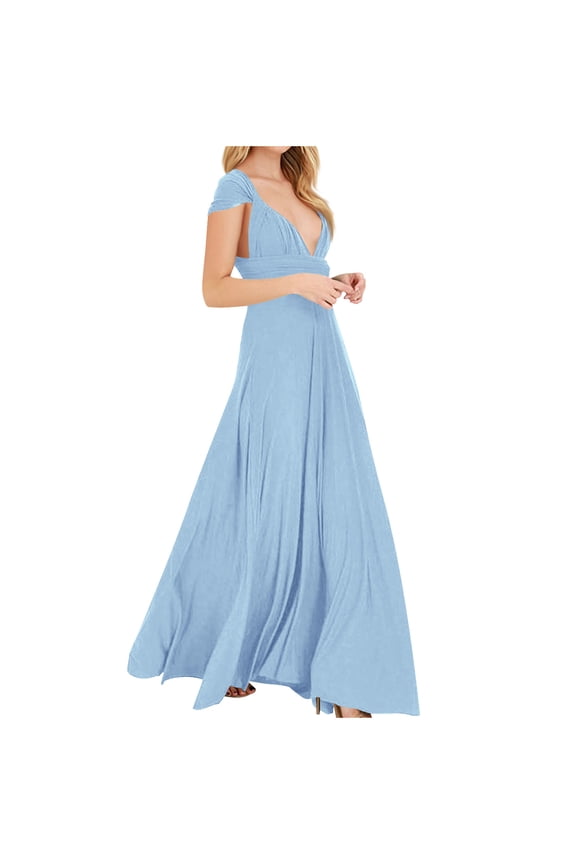 Maxi Dress for Women Deep V Neck Short Sleeve A-Line Long Evening Gown Wedding Guest Prom Dresses