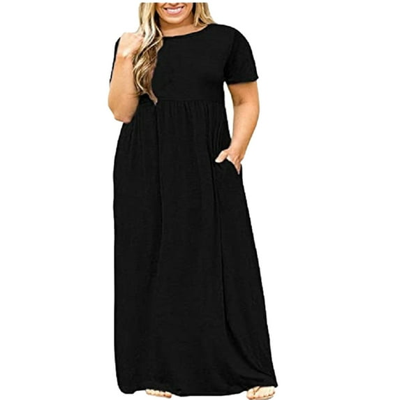 Maxi Dress for Women,Plus Size Dresses T Shirt Short Sleeve Solid Color Black XXXXL Xhshgfbi