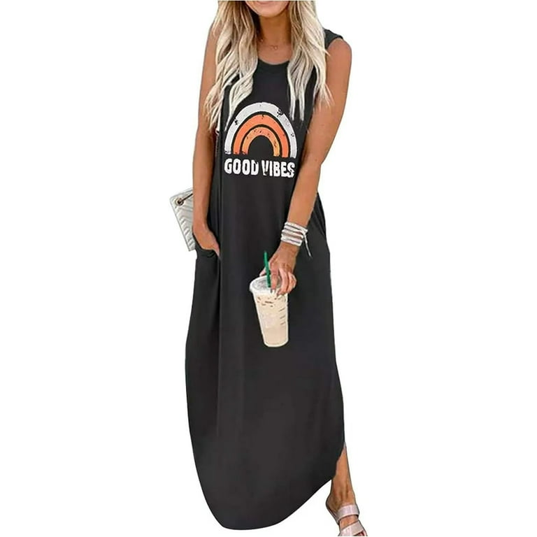 Maxi Dress for Women Sleeveless Casual Loose Pocket Long Dresses