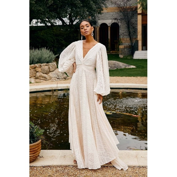 Maxi Dress with Textured Pattern & Dramatic Sleeves