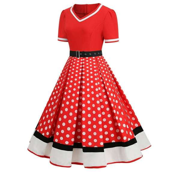 Maxi Dresses For Women 2023 Casual Polka Dot Short Sleeve 1950S Housewife Evening Party Prom Plus Size Dress For Women
