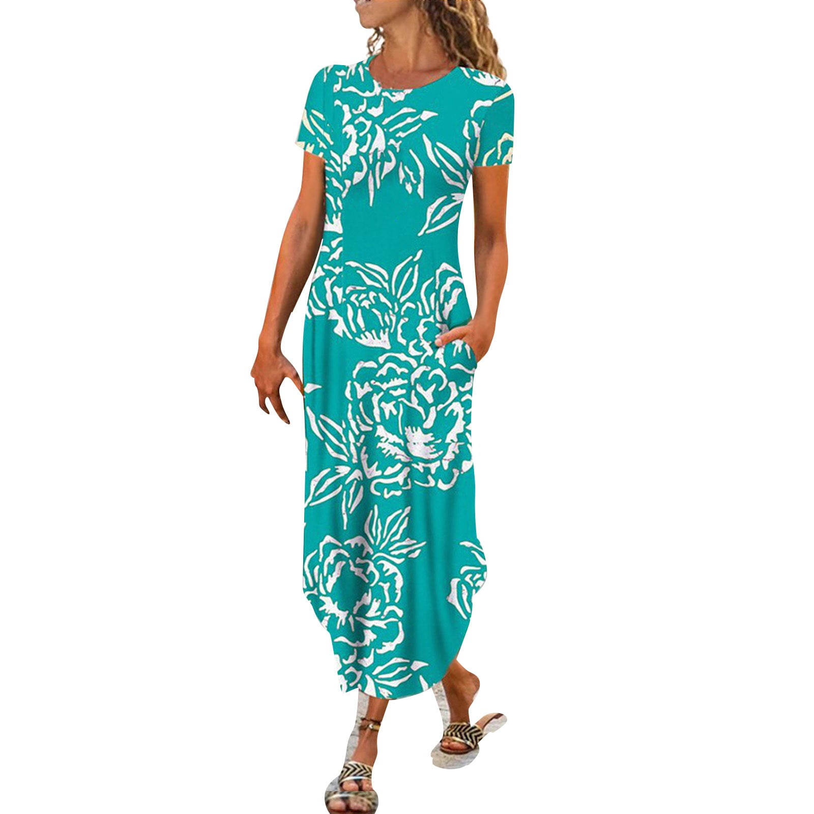 New PLUS SIZE USA Womens MINT AQUA BLUE TIE DYE DYED MIDI DRESS POCKETS 1X  2X 3X