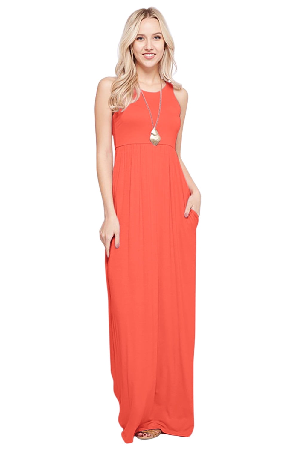 Sportoli Women's Long Maxi Dress - Lightweight Sleeveless Racerback With Pockets
