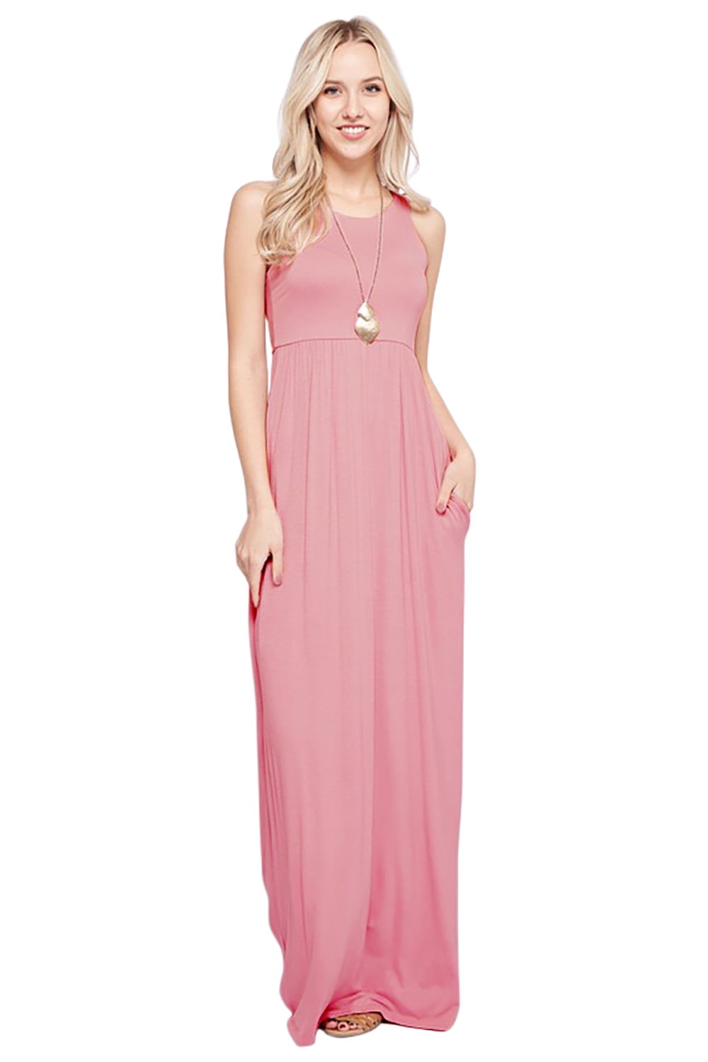 Maxi Dresses For Women Solid Lightweight Long Racerback Sleeveless W/ Pocket -Dusty Pink (Large) - Walmart.com Maxi Dresses For Women Solid Lightweight Long Racerback Sleeveless W/ Pocket -Dusty Pink (Large) - Walmart.com