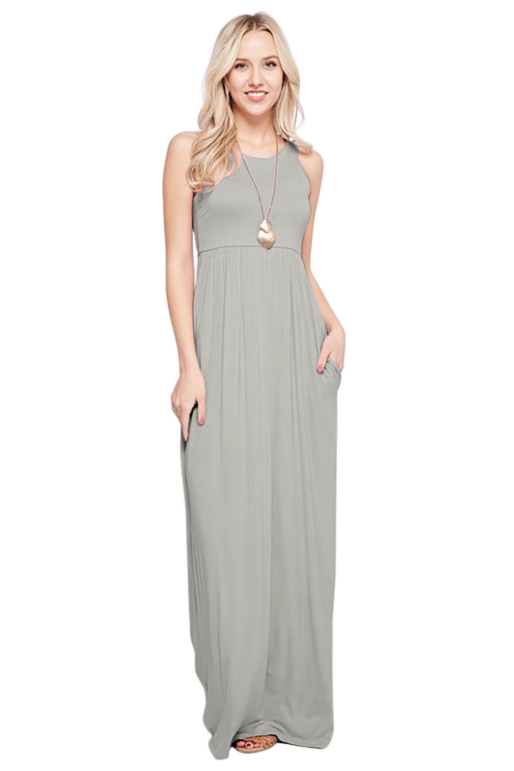 grey racerback maxi dress Light Gray Racerback Maxi Dress main image 1