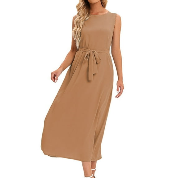 Maxi Dresses Sevevn Women's Fashion Casual Solid Color Tie Sleeveless Round-Neck Dress Dresses For Women 2025 Elegant Classy