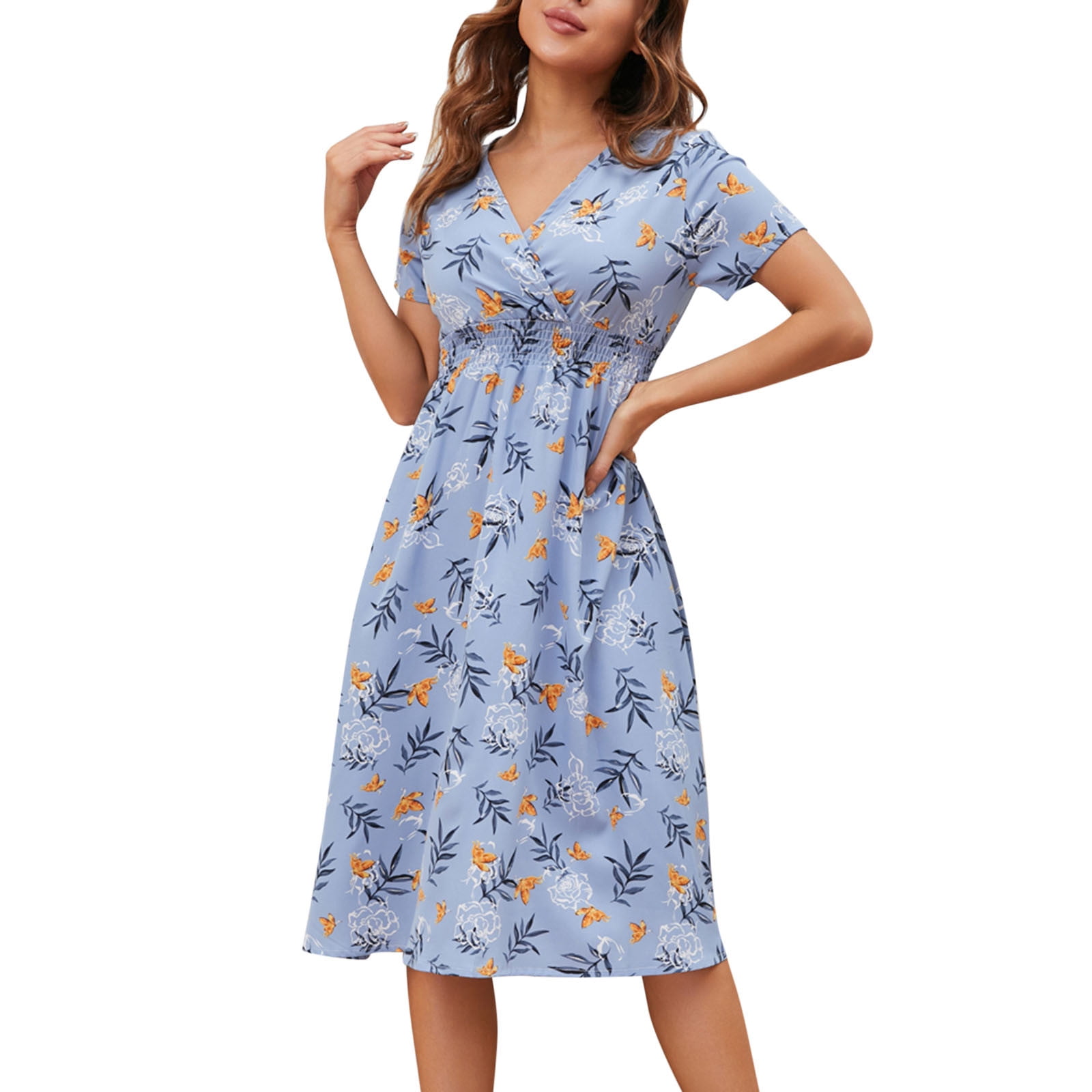 Maxi Dresses Women Petite Women's Casual Floral Print Bohemian VNeck ALine Printed Short