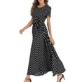 thumbnail image 1 of Maxi Dresses for Women Sale Clearance Polka Dot Short Sleeve Summer Dresses with Belt Evening Party Holiday Elegant Ladies Wedding Guest Dress Beach Boho Hawaiian Dress Sundress Long Dresses, 1 of 7