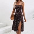 thumbnail image 1 of Maxi Dresses for Women 2025, Ladies Summer Fashion Casual Sexy Hanging Strap Split Printed Round Neck Dress(Coffee,S), 1 of 7