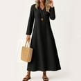 thumbnail image 1 of Maxi Dresses for Women 2025 Linen Long Sleeve V Neck Sundress Casual Loose Beach Vacation Dress Black XL, 1 of 4