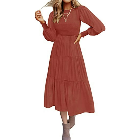 Maxi Dresses for Women Casual Crew Neck Long Sleeve Patchwork Fashion Beach Wear Daily Party Swing Midi Dress Alsol Lamesa
