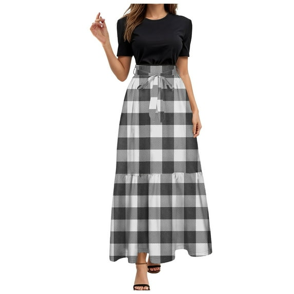 Maxi Dresses for Women Casual Patchwork Tie Puff Sleeve Dress Summer Modest Elegant Church Wedding Guest Dresses