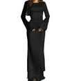 thumbnail image 1 of Maxi Dresses for Women Elegant Classy Fall Long Bell Sleeve Ruched Bodycon Fitted Cocktail Party Slit Dress Black XS, 1 of 7