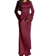 thumbnail image 1 of Maxi Dresses for Women Elegant Classy Fall Long Bell Sleeve Ruched Bodycon Fitted Cocktail Party Slit Dress Deep Red XS, 1 of 7