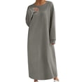 thumbnail image 1 of Maxi Dresses for Women Plus Size Solid Color Long Sleeved Round Neck Sweatshirt Dress Long Skirt A-Line Party Dress with Pockets, 1 of 6