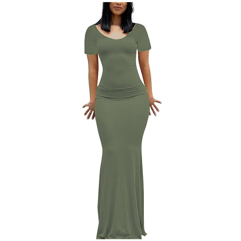 Maxi Dresses for Women Short Sleeve T Shirts V Neck Slimming Long