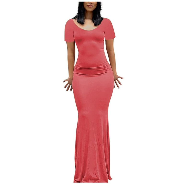 Maxi Dresses for Women Short Sleeve T Shirts V Neck Slimming Long