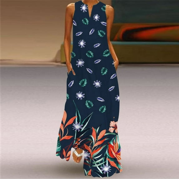 Maxi Dresses for Women Summer Elegant Party Sleeveless V Neck Butterfly Print Vestidos Vintage Loose Beach Casual Dress Black