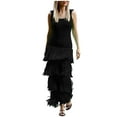 thumbnail image 1 of Maxi Fall Dress Fringe Dress for Women Maxi Bodycon Dress, Slim Fitting Knit Tiered Layered Tassel Sleeveless Party Maxi Dresses Black L, 1 of 7