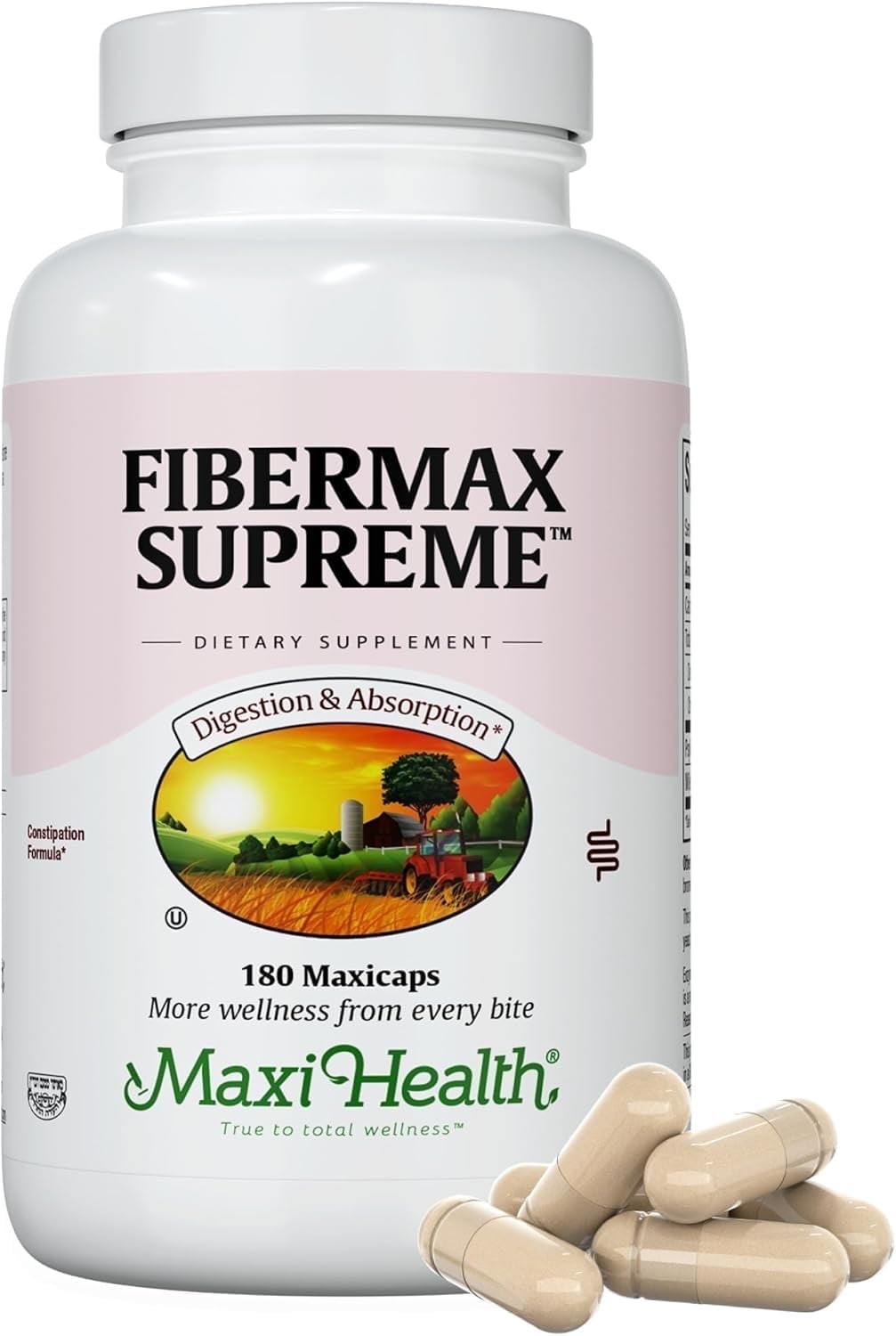 Maxi Health Fibermax Supreme Psyllium & Flax Capsules Unflavored Digestive Support 180 Count
