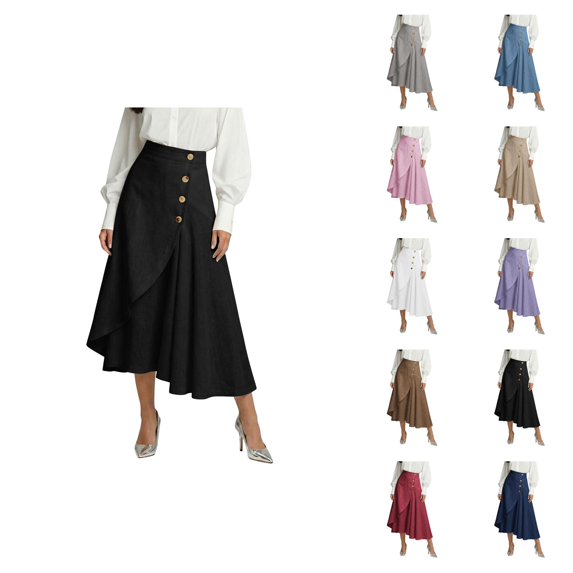 Maxi Flowy Skirts for Women Summer Elastic High Waisted Dressy Casual Ruffle Asymmetrical Hem Long Linen Wrap Skirt