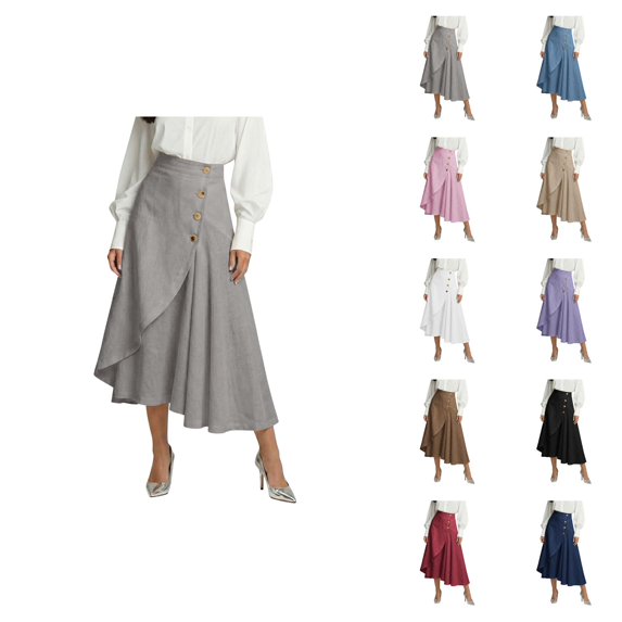Maxi Flowy Skirts for Women Summer Elastic High Waisted Dressy Casual Ruffle Asymmetrical Hem Long Linen Wrap Skirt
