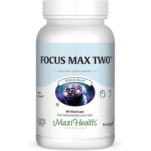 Maxi Health Focus Max Two  Brain & Memory Support with B12, Ginkgo & Lecithin  60 Capsules