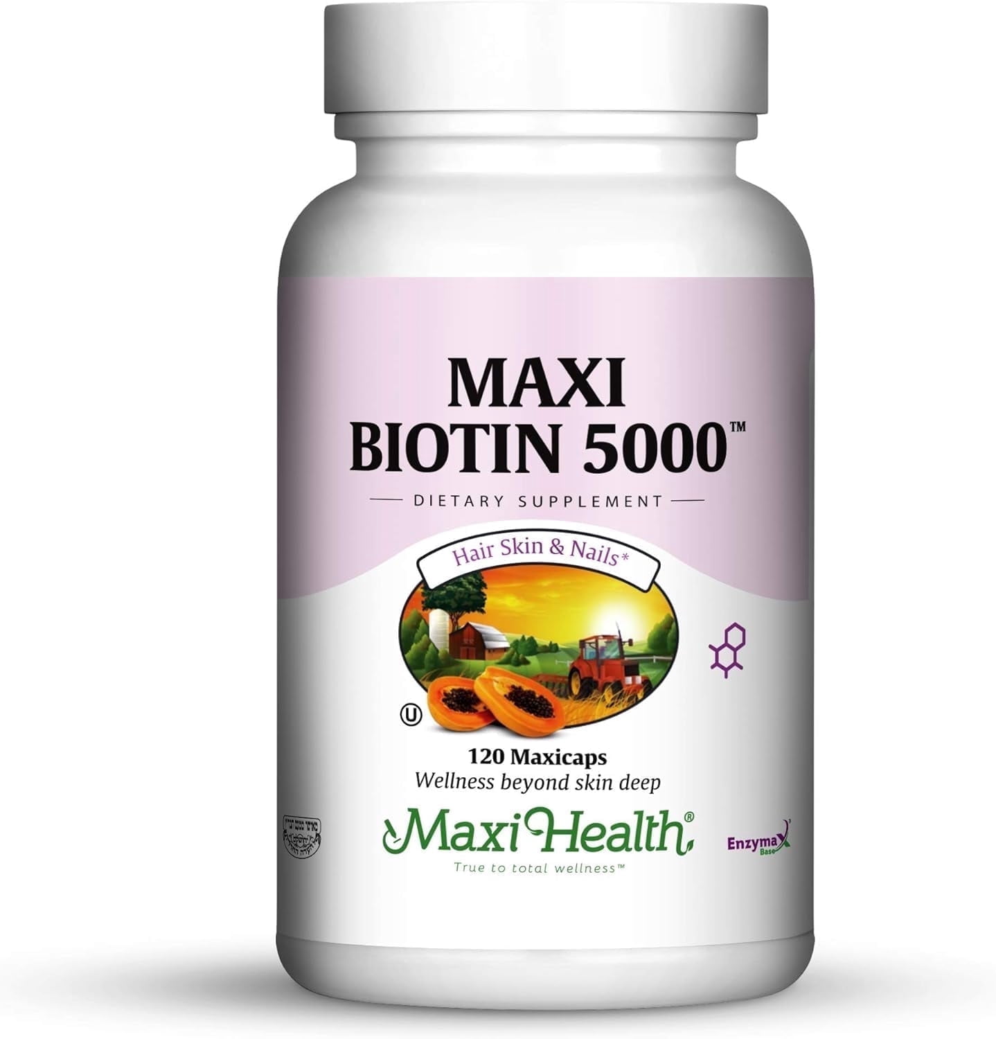 Maxi Health Biotin 5000 mcg – Hair, Skin & Nails Supplement – Vegetarian Capsules – 120 Count