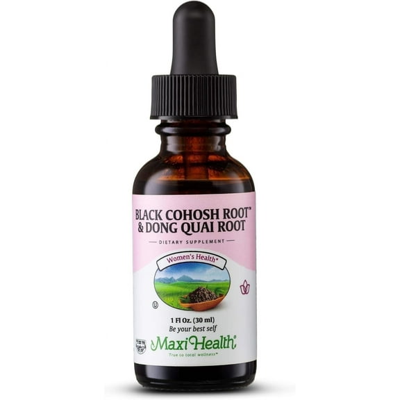 Maxi Health Black Cohosh Root and Dong Quai Root Extract - Women's Formula, 1 fl oz Bottle - Kosher