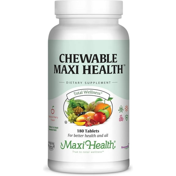 Maxi Health Chewable Multivitamin with Iron – Cherry – Kids, Teens & Adults – Immune Support – 180 Ct