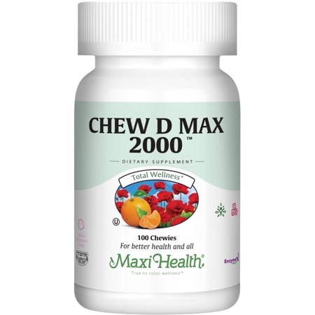 Maxi Health Chew D Max 2000 – Vitamin D3 2000 IU – Bubble Gum Flavor – Bone & Immune Support – 100 Tablets