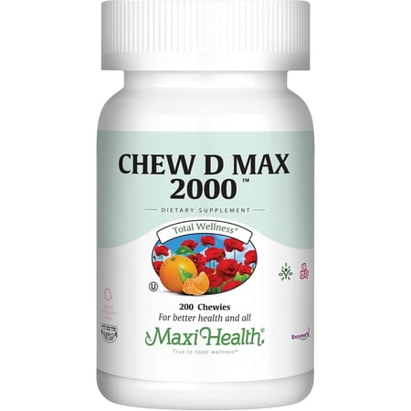 Maxi Health Chewable Vitamin D3 2000 IU – Bubble Gum Flavor – Bone & Immune Support Supplement – 200 Ct