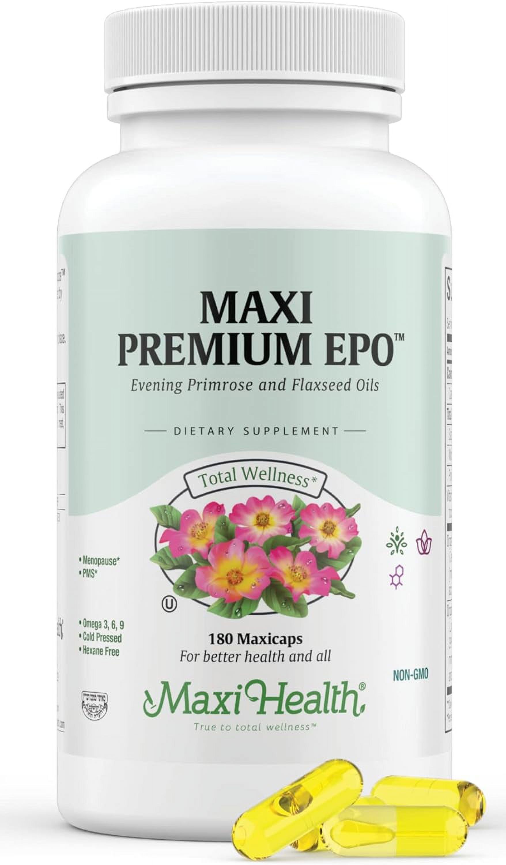 Maxi-Health Evening Primrose and Flax Seeds Oil Softgels - Vegan Omega ...