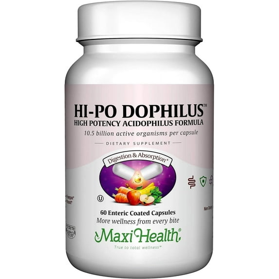 Maxi Health HI-PO Dophilus – High Potency Probiotic for Digestive Health – 60 Capsules – Kosher