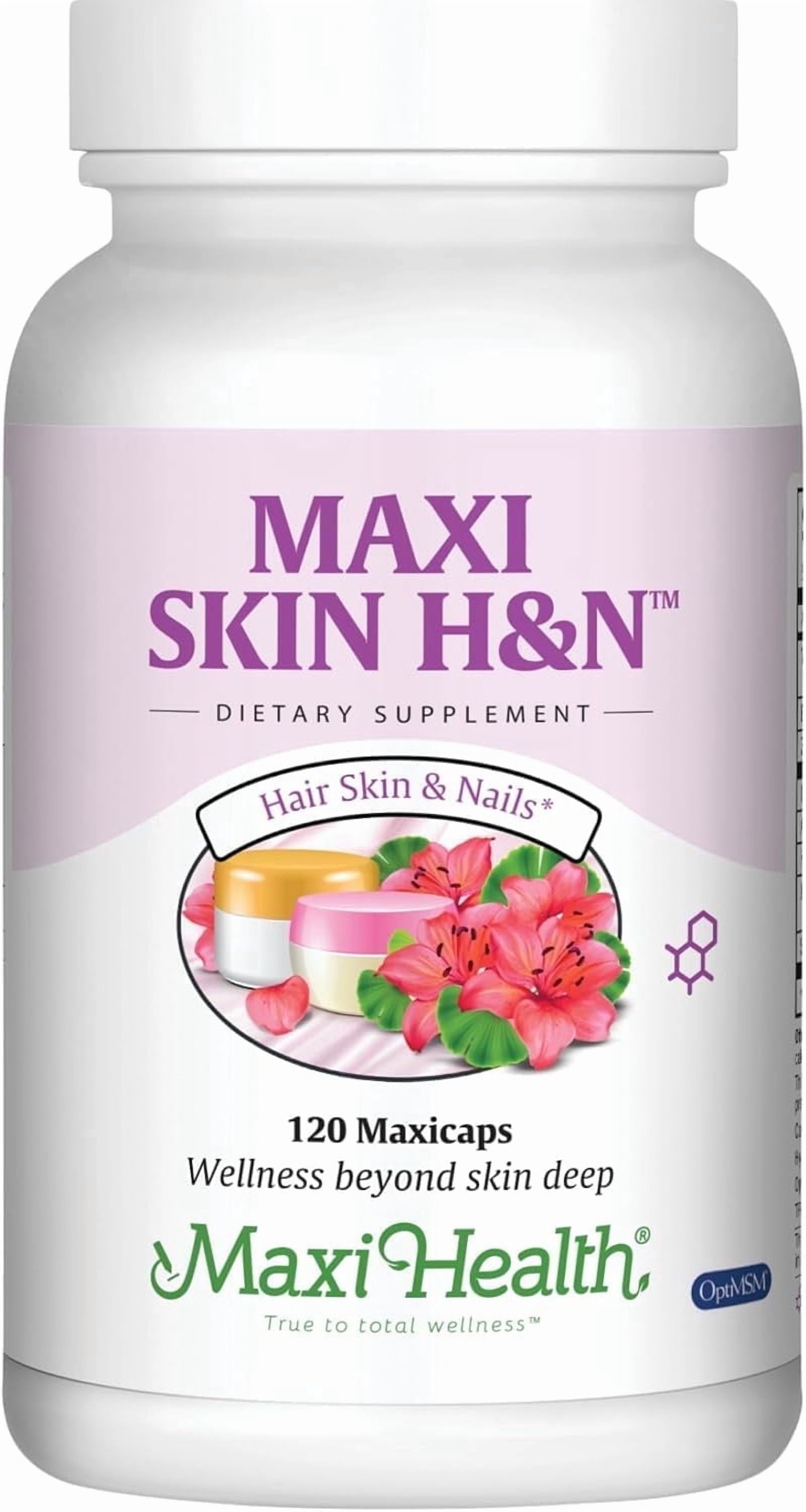 Maxi Health Skin, Hair & Nail Support, 120 Capsules – Biotin, Hyaluronic Acid & MSM – Adult Beauty Supplement