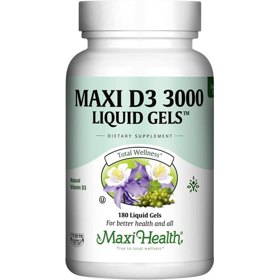 Maxi Health Vitamin D3 3000 IU Softgels – Immune & Bone Support – High Absorption – 180 Count