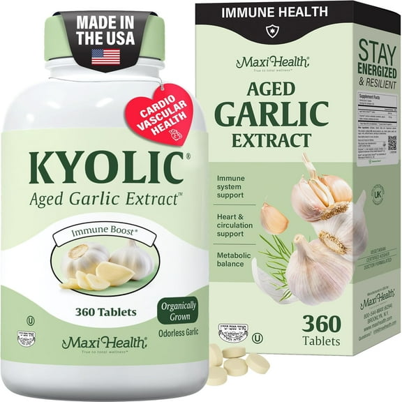 Maxi Health Kyolic Aged Garlic Extract Kosher Vegetarian Tablets Immune Support Supplement 360 Count