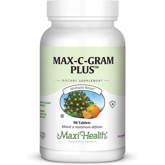 Maxi Health Max C Gram Plus 1,050 mg Vitamin C Immune Support 90 Tablets Gluten-Free, Vegetarian