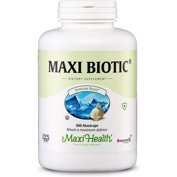 Maxi Health Maxi Biotic Garlic Supplement with Spirulina, Oregano & Echinacea – 360 Capsules – Unisex