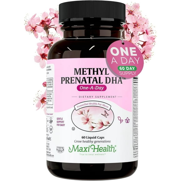 Maxi Health Methyl Prenatal DHA  Prenatal Multivitamin with DHA, Folate & Methyl B12  Non-GMO, 60 Caps