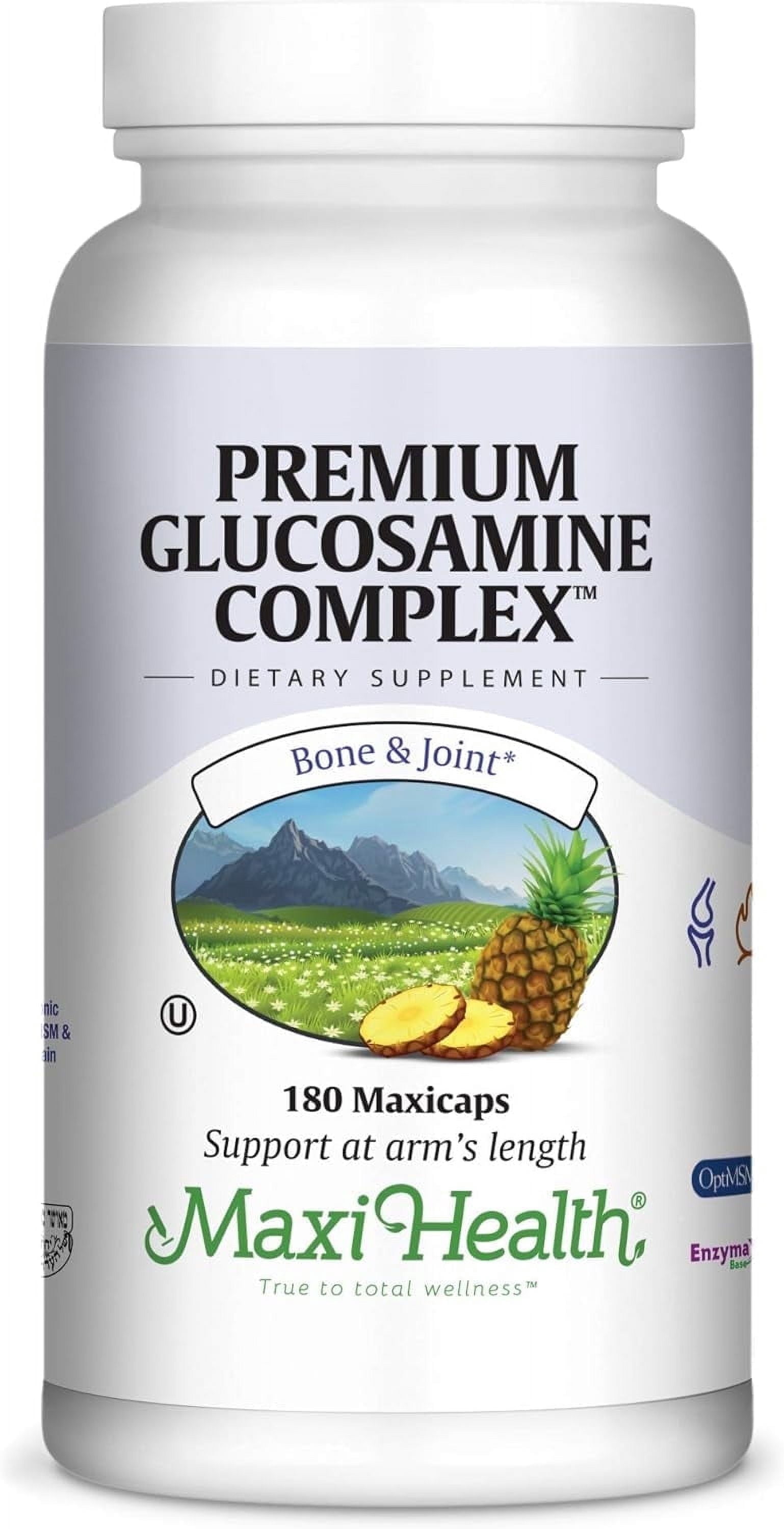 Maxi Health Premium Glucosamine Complex - Joint Support - Hyaluronic Acid & MSM - 180 MaxiCaps - Kosher