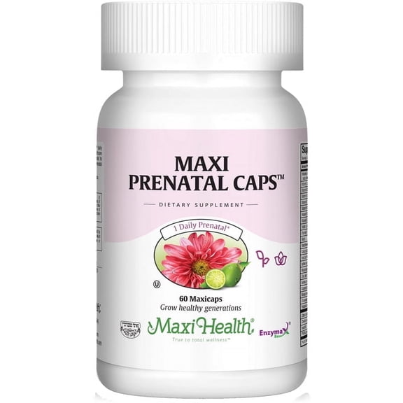 Maxi Health Prenatal Caps Multivitamins with Biotin and Iron One a Day, 60 Count